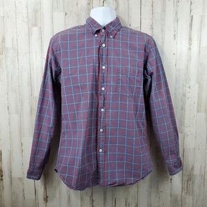 J Crew Mens Button Front Shirt M Blue Plaid 2 Ply 100% Cotton Long Sleeve T12